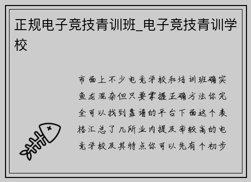 正规电子竞技青训班_电子竞技青训学校