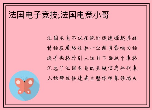法国电子竞技;法国电竞小哥